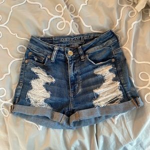 Distressed denim shorts